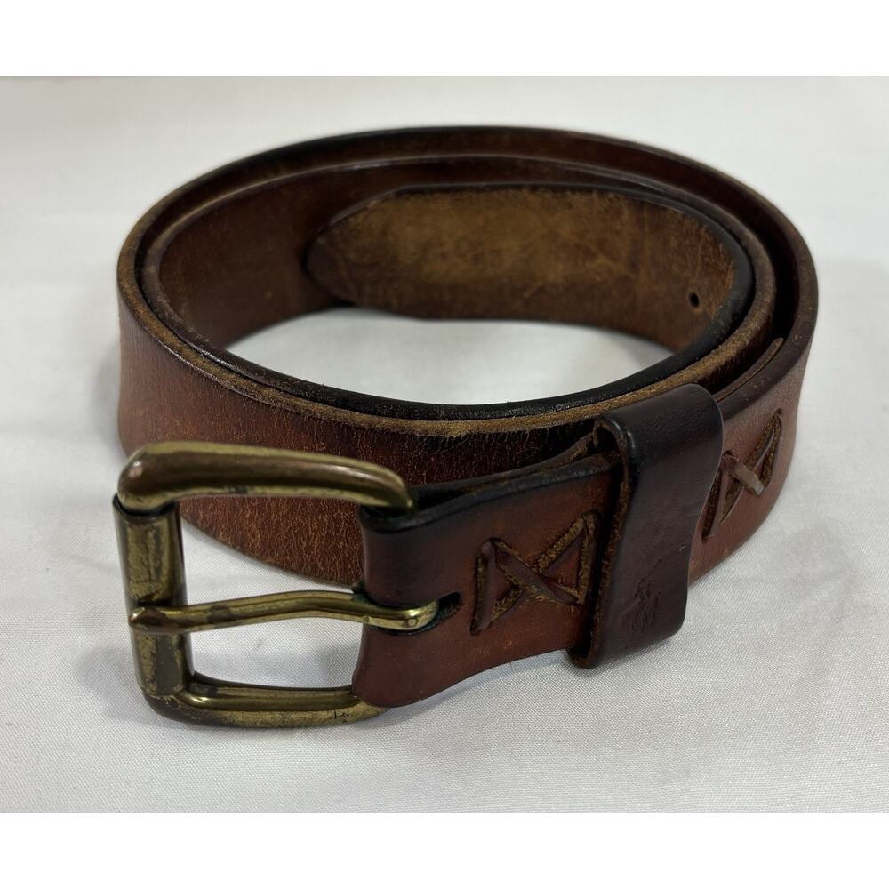 VTG Polo Ralph Lauren Belt 34 Leather Brass Buckle Western USA Heritage